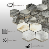 Tenedos Fluorite Hexagon Porcelain Mosaic Tile- 1 piece